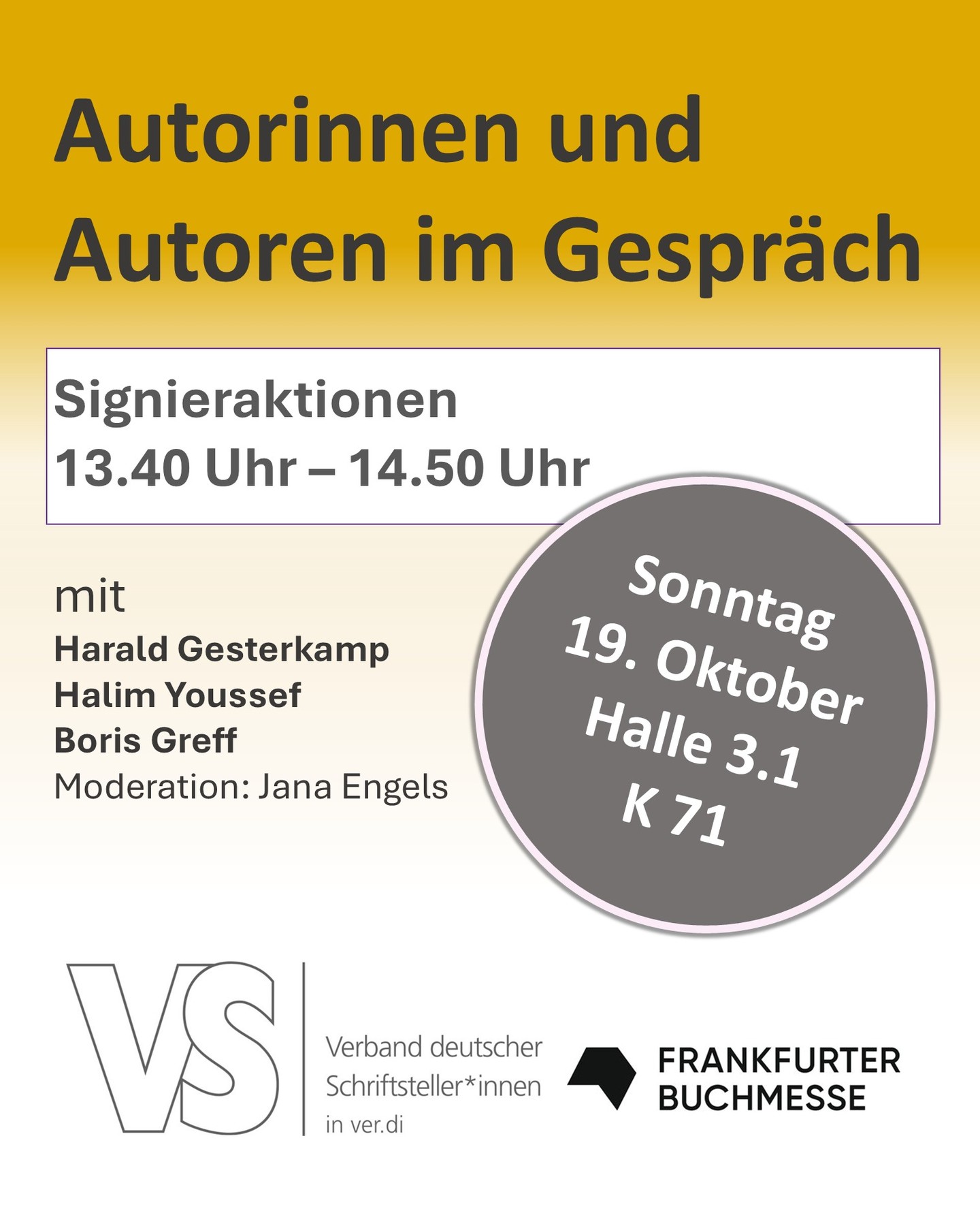 So, 19.10.2025 um 12:10 & 13:40 Uhr (Halle 3.1, Stand K71)Signieraktion und Gespräche mit Autor*innenHarald Gesterkamp, Halim Youssef und Boris Greff