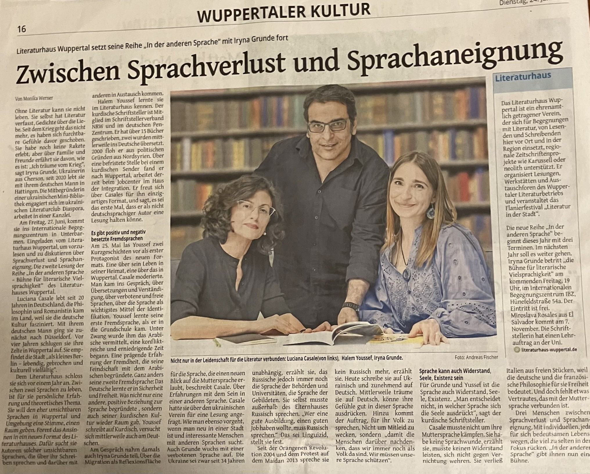 Wuppertals Literaturhaus zwischen Sprachverlust und Sprachaneignung/ Luciana Casale, Halim Youssef, Iryna Grunde